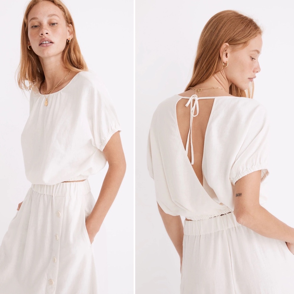 ✨NWT✨ MADEWELL Linen Blend Michele Bubble Top in Lighthouse Off White Sz Small